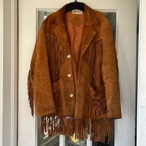 Vintage fringe leather suede jacket mens medium